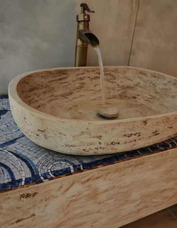 Χειροποίητα Ζωγραφιστά Πλακάκια Travertino σε Τεχνοτροπία Ψηφιδωτού Και Έπιπλο Μπάνιου Με Νιπτήρα Travertino Χειροποίητα Ζωγραφιστά Πλακάκια Travertino σε Τεχνοτροπία Ψηφιδωτού Και Έπιπλο Μπάνιου Με Νιπτήρα Travertino
