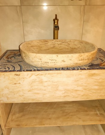 Χειροποίητα Ζωγραφιστά Πλακάκια Travertino σε Τεχνοτροπία Ψηφιδωτού Και Έπιπλο Μπάνιου Με Νιπτήρα Travertino Χειροποίητα Ζωγραφιστά Πλακάκια Travertino σε Τεχνοτροπία Ψηφιδωτού Και Έπιπλο Μπάνιου Με Νιπτήρα Travertino