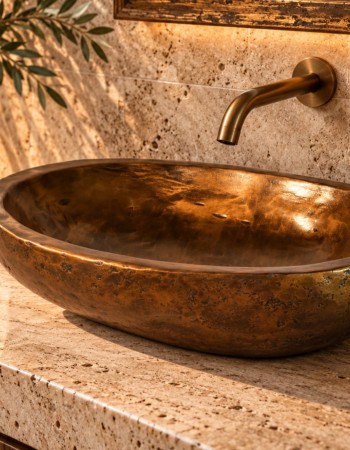 Δίας Χειροποίητος Νιπτήρας Travertino Τεχνοτροπία Βρώμικου Μπρούτζου