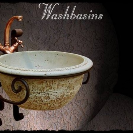 Νιπτήρες Ρουστίκ Travertino 43 cm χ 18 cm με Βάσεις Μεταλλικές Τοίχου Σετ Μύκονος.