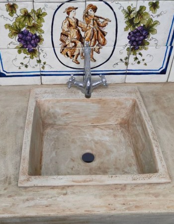Μικρός Χειροποίητος Πέτρινος Νεροχύτης Κουζίνας  48,5 χ 48,5 χ 17 cm