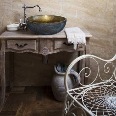 Επικαθήμενος Μπάνιου Νιπτήρας Λίθος Rustic Οξειδωμένος Με Χρυσό 