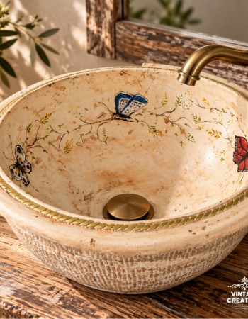 Travertino F42 Χειροποίητος Νιπτήρας με Ζωγραφιστές Πεταλούδες Travertino F42 Χειροποίητος Νιπτήρας με Ζωγραφιστές Πεταλούδες