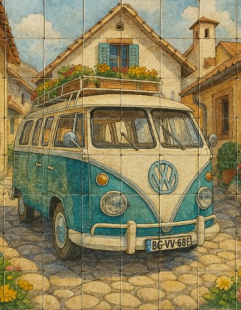 Χειροποίητη Παράσταση σε Πλακάκια – Volkswagen T2 Vintage Van Χειροποίητη Παράσταση σε Πλακάκια – Volkswagen T2 Vintage Van