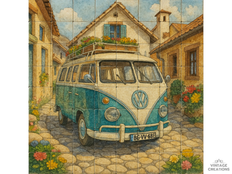 Χειροποίητη Παράσταση σε Πλακάκια – Volkswagen T2 Vintage Van Χειροποίητη Παράσταση σε Πλακάκια – Volkswagen T2 Vintage Van