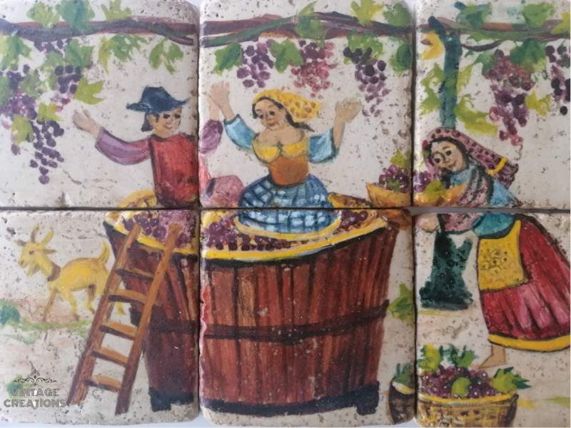 Χειροποίητα Ζωγραφιστά Πλακάκια Παράσταση Τρύγου στο Πατητήρι Χειροποίητα Ζωγραφιστά Πλακάκια Παράσταση Τρύγου στο Πατητήρι