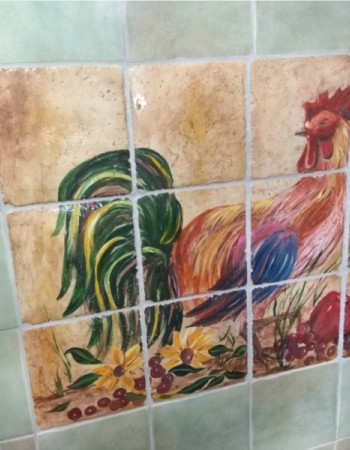 Handmade Πλακάκια Τραβερτίνο Παράσταση Κόκορας 