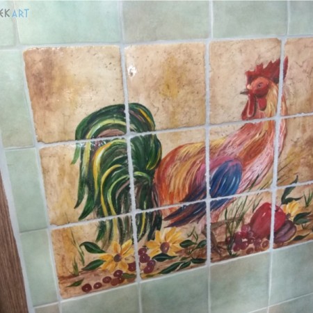 Handmade Πλακάκια Τραβερτίνο Παράσταση Κόκορας Handmade Πλακάκια Τραβερτίνο Παράσταση Κόκορας