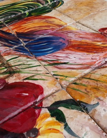 Handmade Πλακάκια Τραβερτίνο Παράσταση Κόκορας 