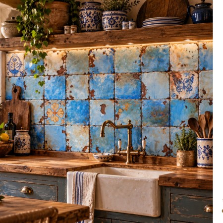Παλαιωμένα Travertino Πλακάκια Μύκονος Retro Blue Old Παλαιωμένα Travertino Πλακάκια Μύκονος Retro Blue Old
