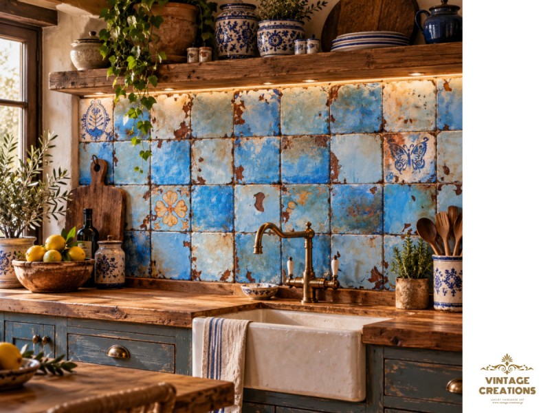 Παλαιωμένα Travertino Πλακάκια Μύκονος Retro Blue Old Παλαιωμένα Travertino Πλακάκια Μύκονος Retro Blue Old