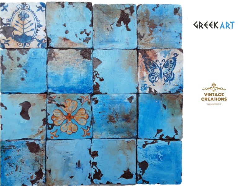 Παλαιωμένα Travertino Πλακάκια Μύκονος Retro Blue Old Παλαιωμένα Travertino Πλακάκια Μύκονος Retro Blue Old