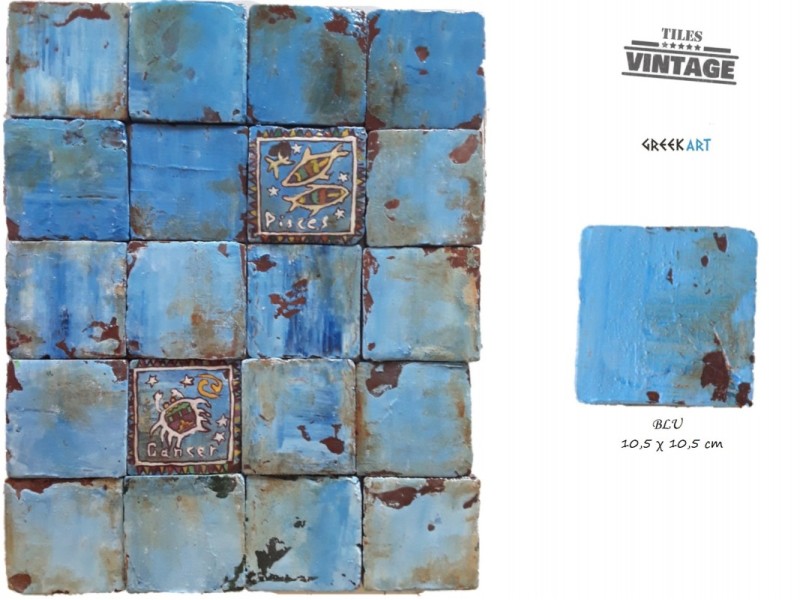 Παλαιωμένα Τραβερτίνο Πλακάκια Μύκονος Retro Blue Old 10,5 χ 10,5 cm Παλαιωμένα Τραβερτίνο Πλακάκια Μύκονος Retro Blue Old 10,5 χ 10,5 cm