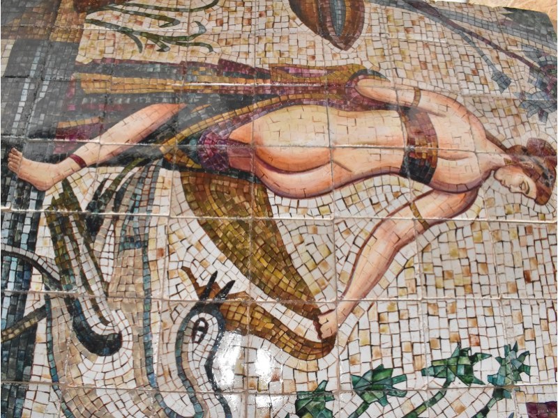 Πλακάκια μπάνιου τραβερτίνο ζωγραφική ψηφιδωτη η Λήδα και ο Δίας