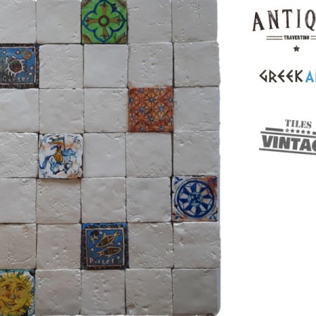 Χειροποίητα  Πλακάκια Τραβερτίνο Μύκονος Φυσικά Λευκά Με Σχέδια