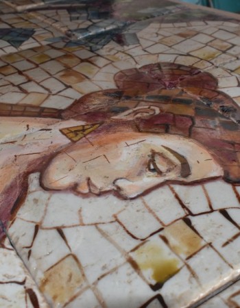 Πλακάκια μπάνιου τραβερτίνο ζωγραφική ψηφιδωτη η Λήδα και ο Δίας