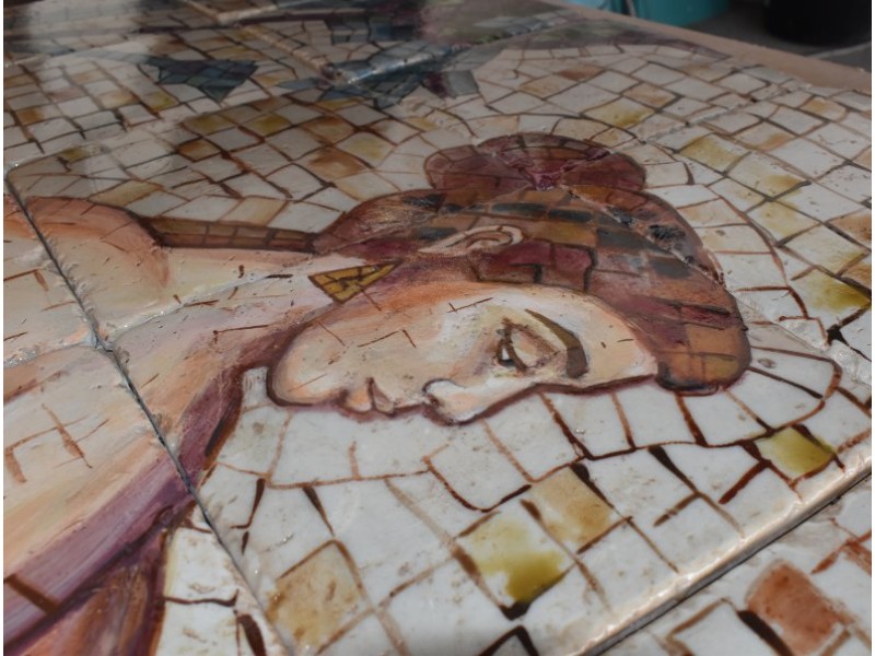 Πλακάκια μπάνιου τραβερτίνο ζωγραφική ψηφιδωτη η Λήδα και ο Δίας