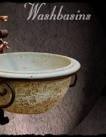 Νιπτήρες Ρουστίκ Travertino 43 cm χ 18 cm με Βάσεις Μεταλλικές Τοίχου Σετ Μύκονος.