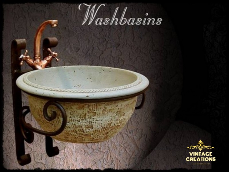 Νιπτήρες Ρουστίκ Travertino 43 cm χ 18 cm με Βάσεις Μεταλλικές Τοίχου Σετ Μύκονος.