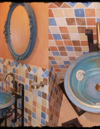 Νιπτήρες Ρουστίκ Travertino 43 cm χ 18 cm με Βάσεις Μεταλλικές Τοίχου Σετ Μύκονος.